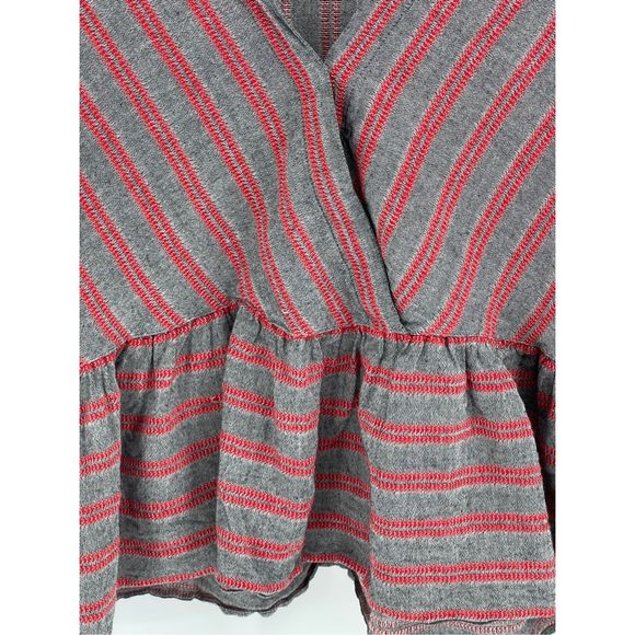 Madewell Faux Wrap Top Peplum Women's Small Gra Red Striped V Neck 3/4‎ Sleeve - Picture 6 of 13